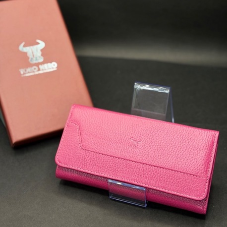 Fuşya Deri Çok Bölmeli Kadın Cüzdan