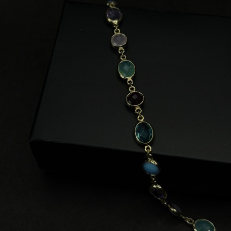 Oval Kesim Taşlı Gold Çelik Bileklik