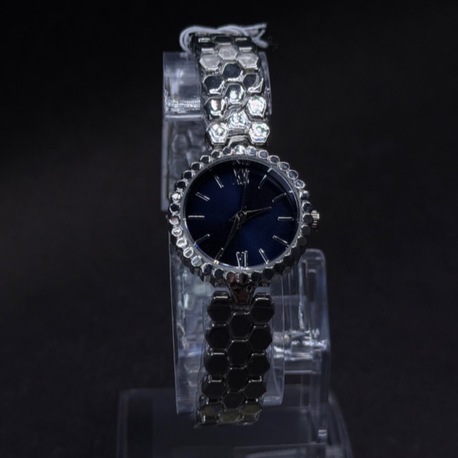 Yuvarlak Gümüş Çerçeveli Lacivert Kadran Saat