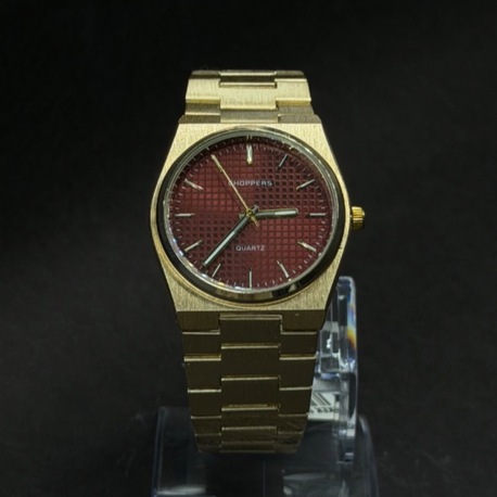 Bordo Kadranlı Gold Kaplama Çelik Kol Saati