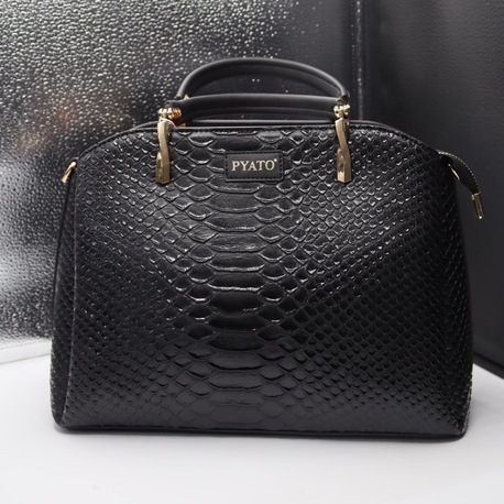 Siyah Timsah Desenli Fermuarlı Kadın Çantası