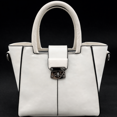 Beyaz Metal Kilitli Şık El Çantası