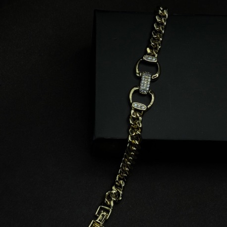 Gold Halka Detaylı Taşlı Zincir Bileklik