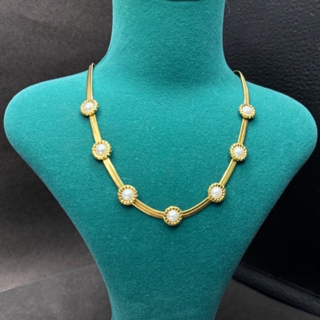 Vintage Esintili İnci Taşlı Gold Kolye