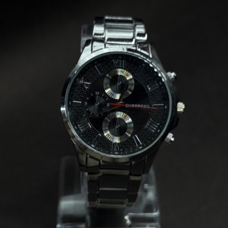 Çok Göstergeli Siyah Kadran Metal Kordon Analog Saat