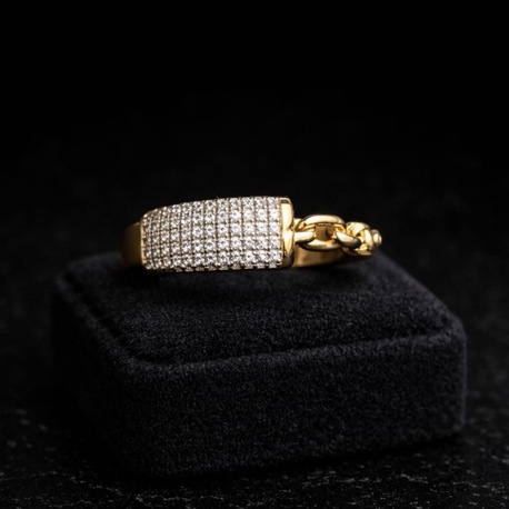 Gold Zincir Detaylı Taşlı Kadın Yüzük