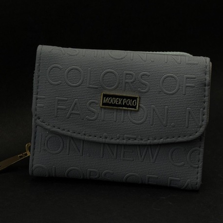 Yazı Dokulu Gri Fermuarlı Kadın Cüzdan