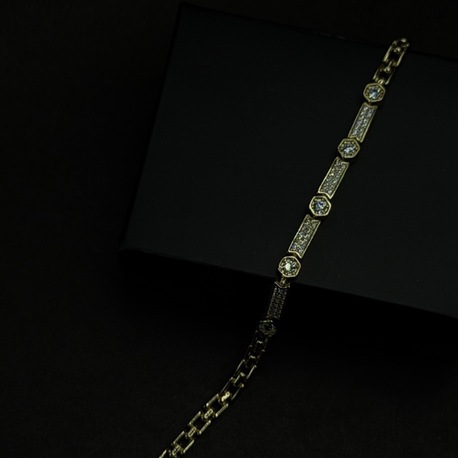 Gold Dikdörtgen & Yuvarlak Taşlı Bileklik