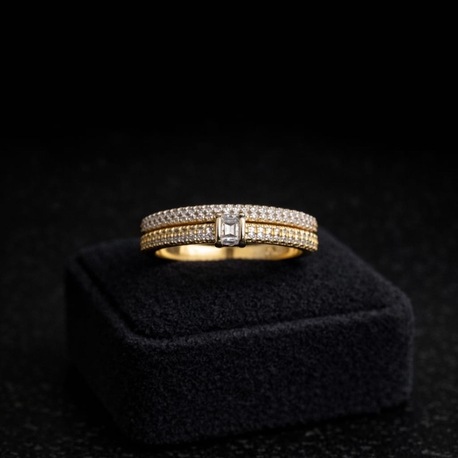 Gold Baget Taşlı Çift Sıra Yüzük