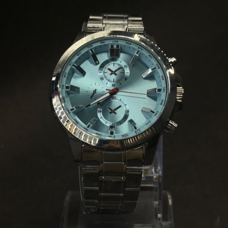 Açık Mavi Kadranlı Metal Kordon Çok Göstergeli Erkek Kol Saati