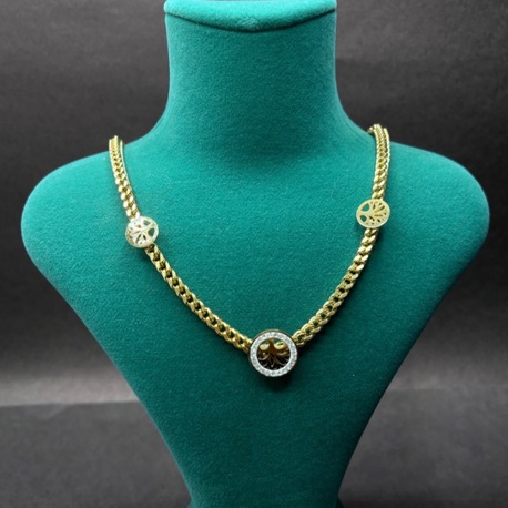 Taşlı Yuvarlak Figürlü Gold Zincir Kolye