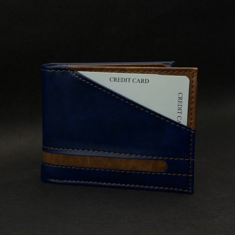 Lacivert Gövdeli Taba Şeritli Erkek Cüzdan