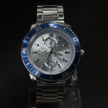 Gümüş Kadranlı Mavi Çerçeveli Erkek Kol Saati