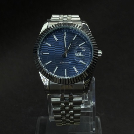 Klasik Çizgili Mavi Kadran Tarihli Erkek Saat