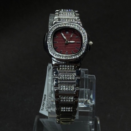 Bordo Kadran & Parlak Taş Çerçeveli Kadın Saati