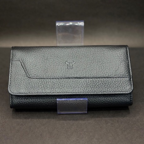 Koyu Siyah Deri Dokulu Kadın Cüzdan