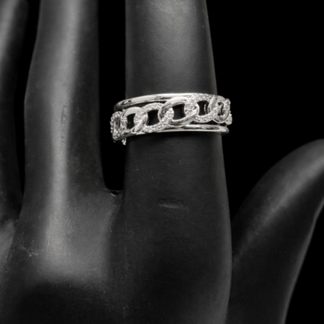 Zincir Formlu Taş Detaylı Silver Yüzük