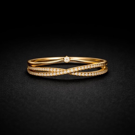 Çapraz Taşlı Gold Minimal Yüzük