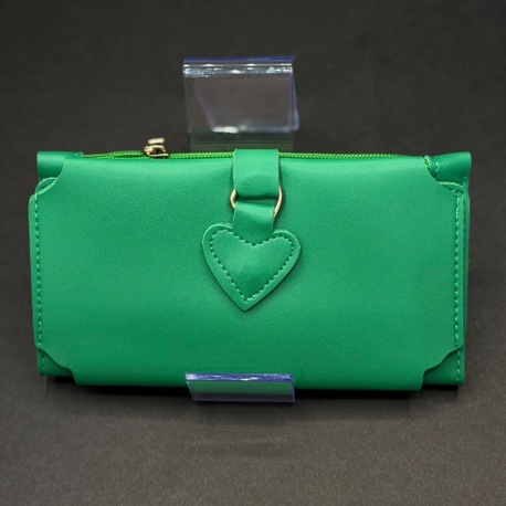 Kalp Detaylı Fermuarlı Kadın Uzun Cüzdan – Yeşil