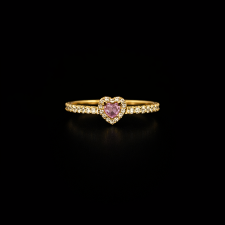 Pembe Kalp Taşlı Gold Yüzük
